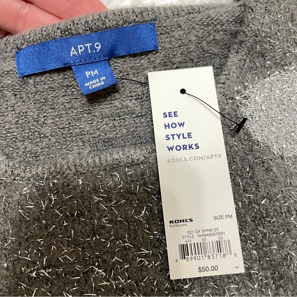 NWT Gray sparkle dust polkadot knit crewneck sweater size medium petite APT 9 - Picture 4 of 8